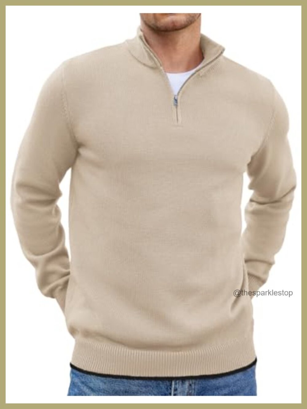 Men's Quarter Zip Pullover Sweater Slim Fit Mock Neck Long Sleeve Lightweight